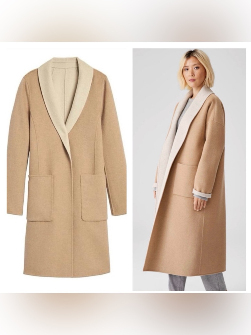 Banana Republic Reversible Topcoat Peacoat Camel Oatmeal Wool Blend Size Medium